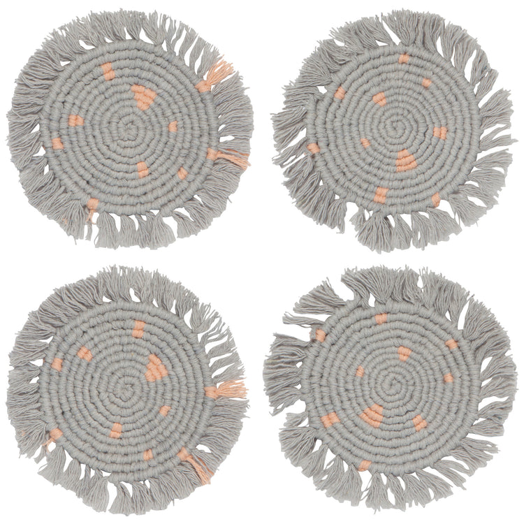 Dove Gray Macrame Coaster Set of 4
