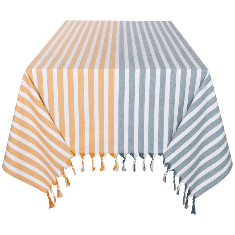 Lagoon Ochre Caban Stripe Tablecloth 90 x 60 Inches