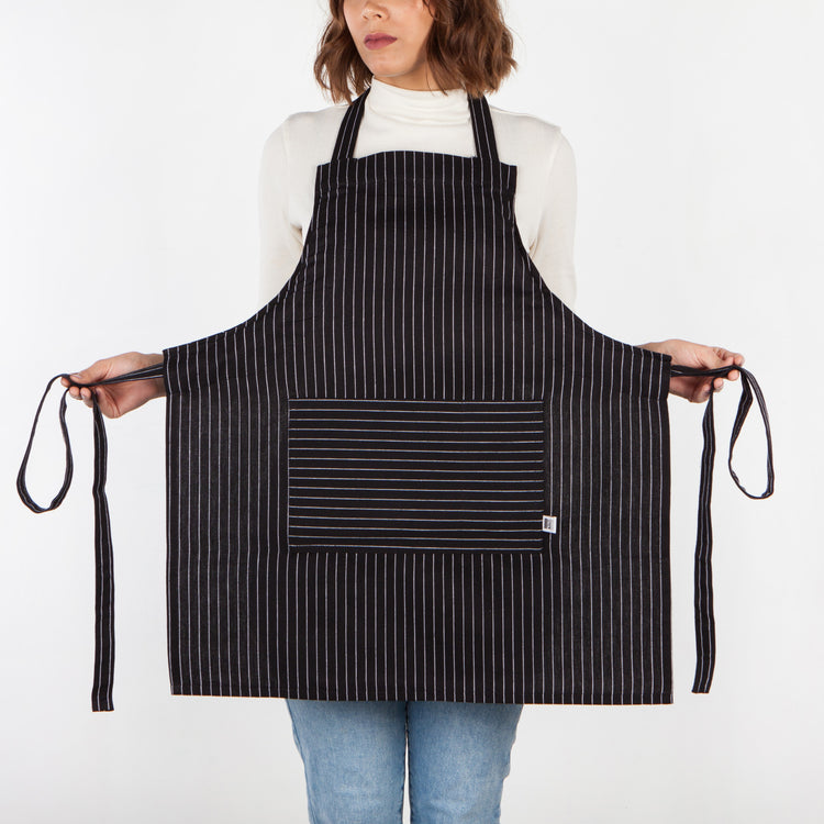 Black Pinstripe Petite Chef Apron
