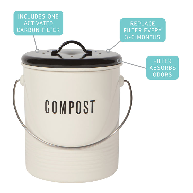 Steel Compost Bin Vintage Ivory 1.25 Gallon