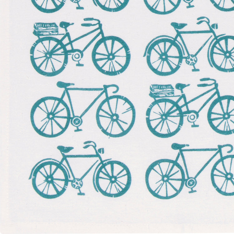 Bicycle Print Peacock Green Floursack Dishtowels Set of 2