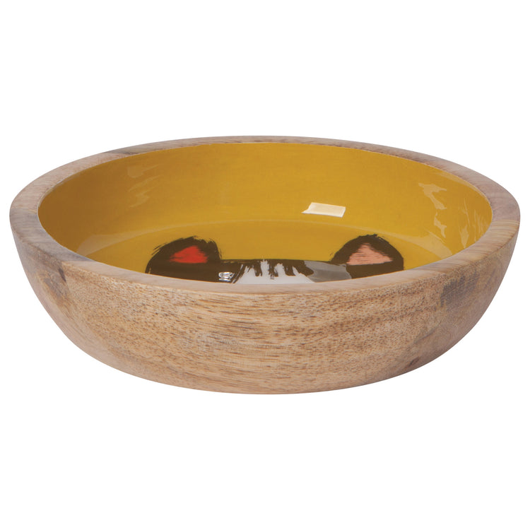 Meow Meow Mango Wood Shallow Bowl