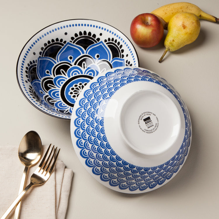 Blue Floral Stamped Bowl 8 inch