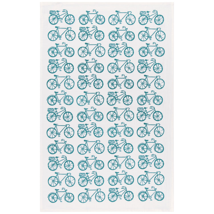 Bicycle Print Peacock Green Floursack Dishtowels Set of 2