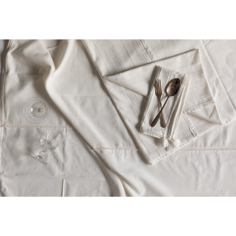 Blanca White Tassel Tablecloth 90 x 60 Inches