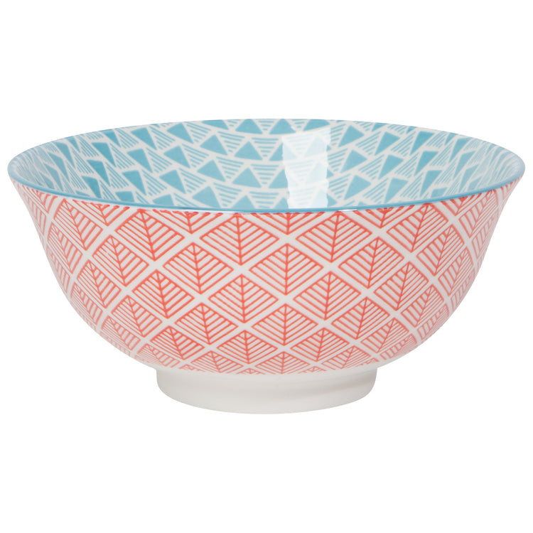 Red Blue Leaf Geo Stamped Bowl 6 Inch