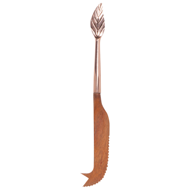 Rose Gold Etch Leaf Acacia Wood Cheese Knives Set of 4