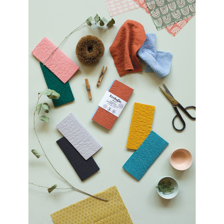 Pebble Gray and Black Sponge Cloths Set of 2