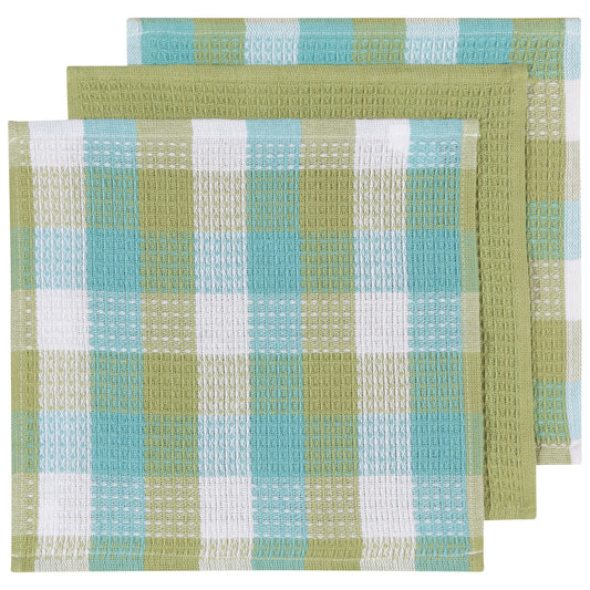 Check Leaf Green Waffle Dishcloths Set of 3