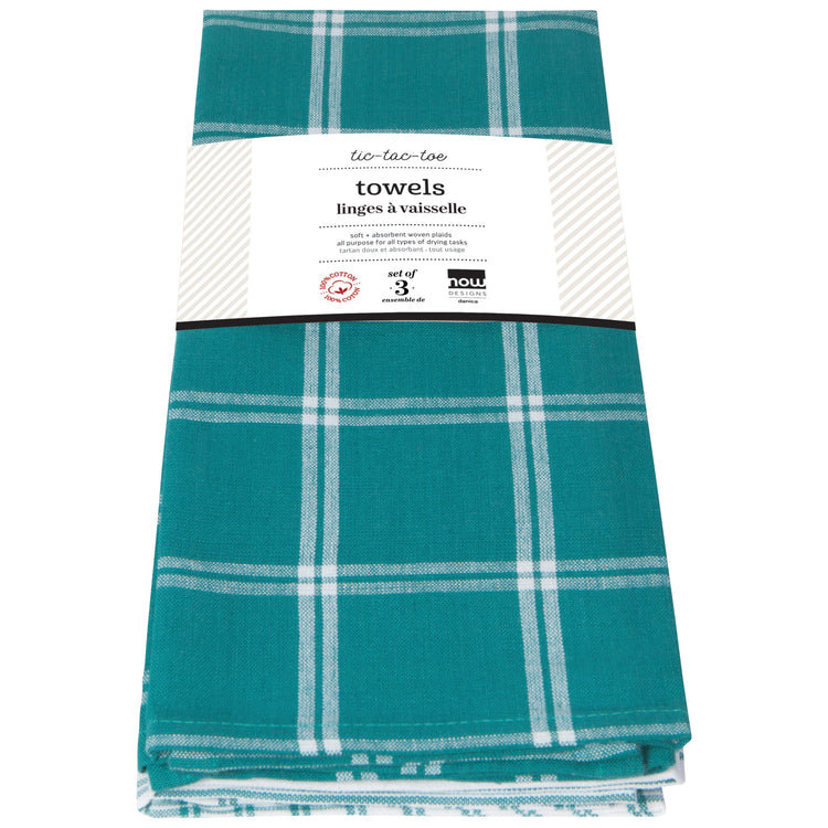 Tic Tac Toe Peacock Green Dishtowels Set of 3
