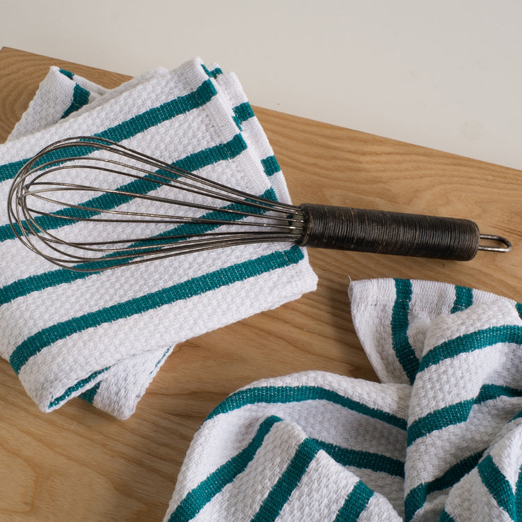 Basketweave Peacock Green Dishtowel