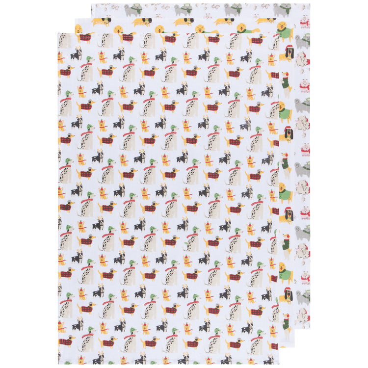 Yule Dogs Bakers Floursack Dishtowels Set of 3