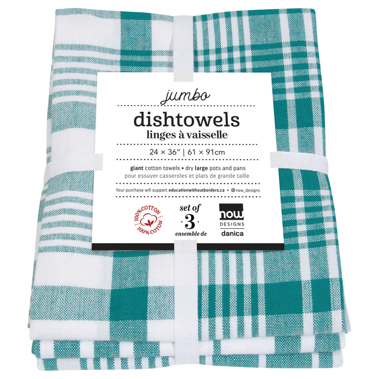 Jumbo Peacock Green Dishtowels Set of 3