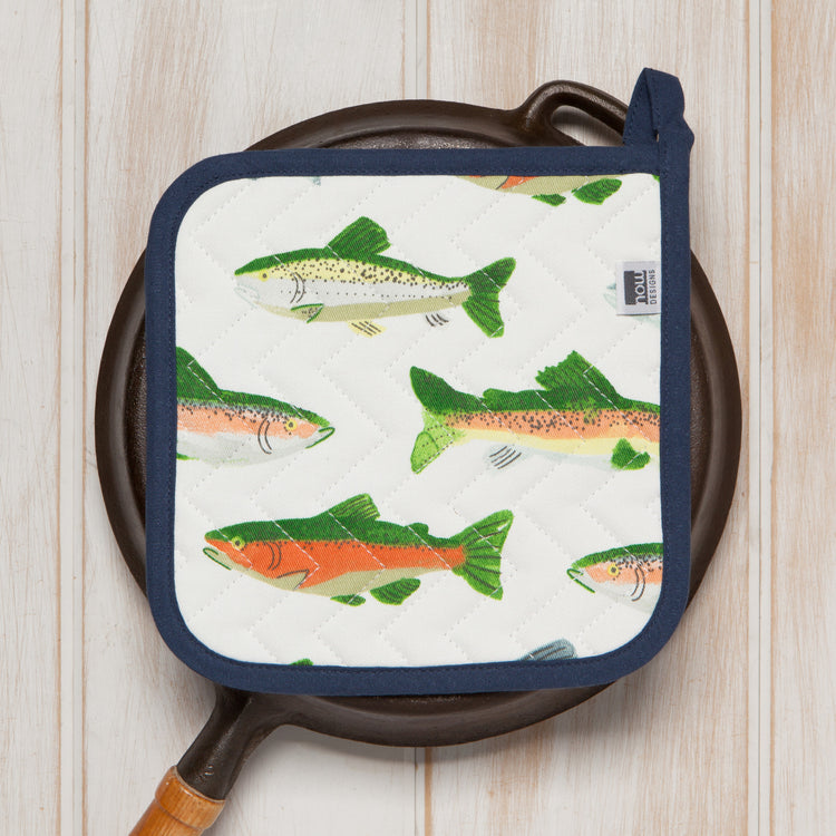 Gone Fishin Cotton Quilted Pot Holder 8 inch