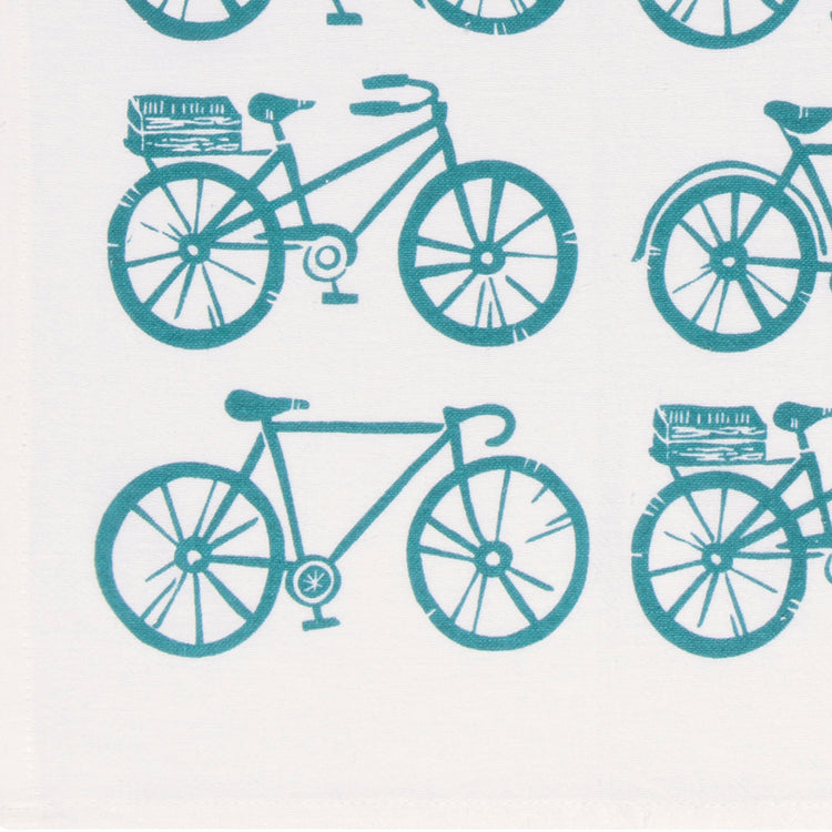 Bicycle Print Peacock Green Floursack Dishtowels Set of 2
