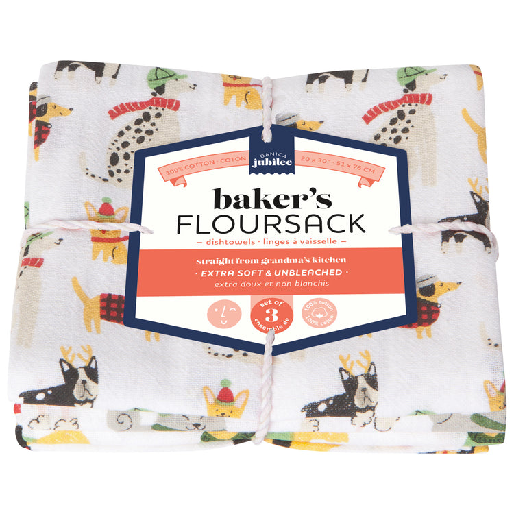 Yule Dogs Bakers Floursack Dishtowels Set of 3