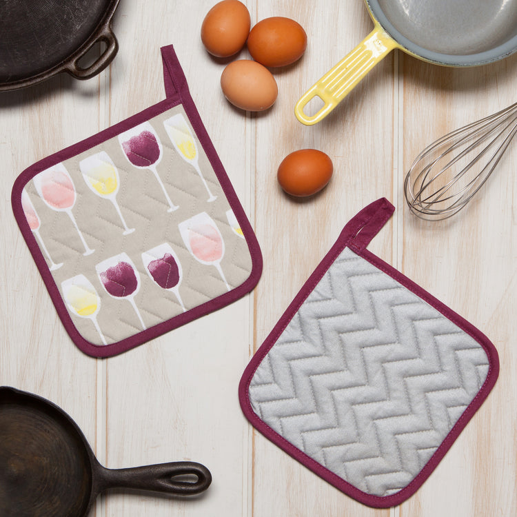 Wine Tasting Cotton Quilted Potholder 8 inch Square