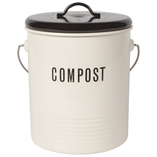 Steel Compost Bin Vintage Ivory 1.25 Gallon