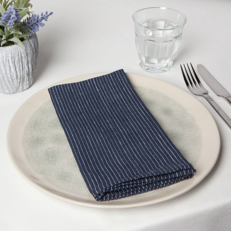 Midnight Pinstripe Linen Napkins Set of 4