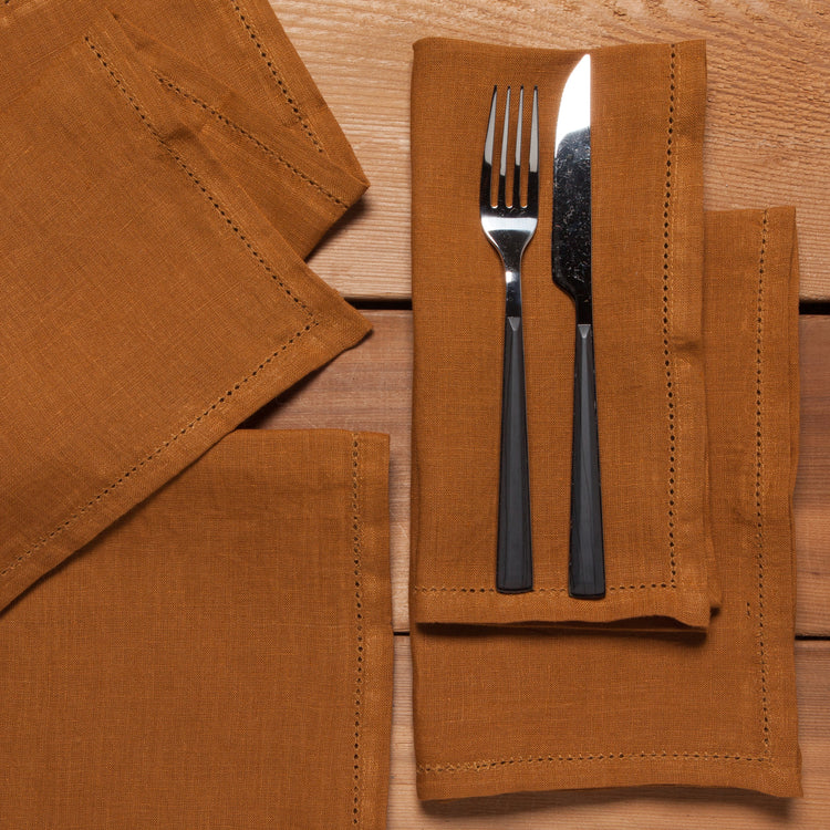 Amber Hemstitch Linen Napkins Set of 4