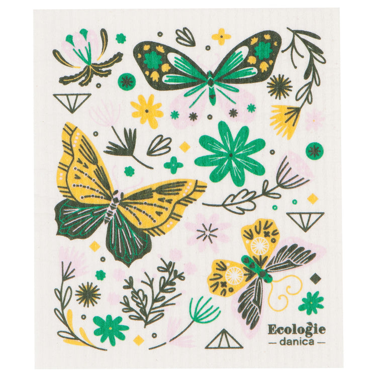Floral and Flutter Dishtowel and Swedish Sponge Cloth Set of 2