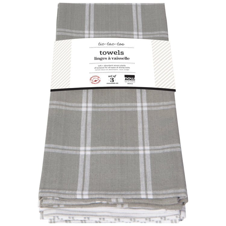 Tic Tac Toe London Gray Dishtowels Set of 3