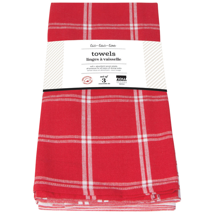 Tic Tac Toe Red Dishtowels Set of 3