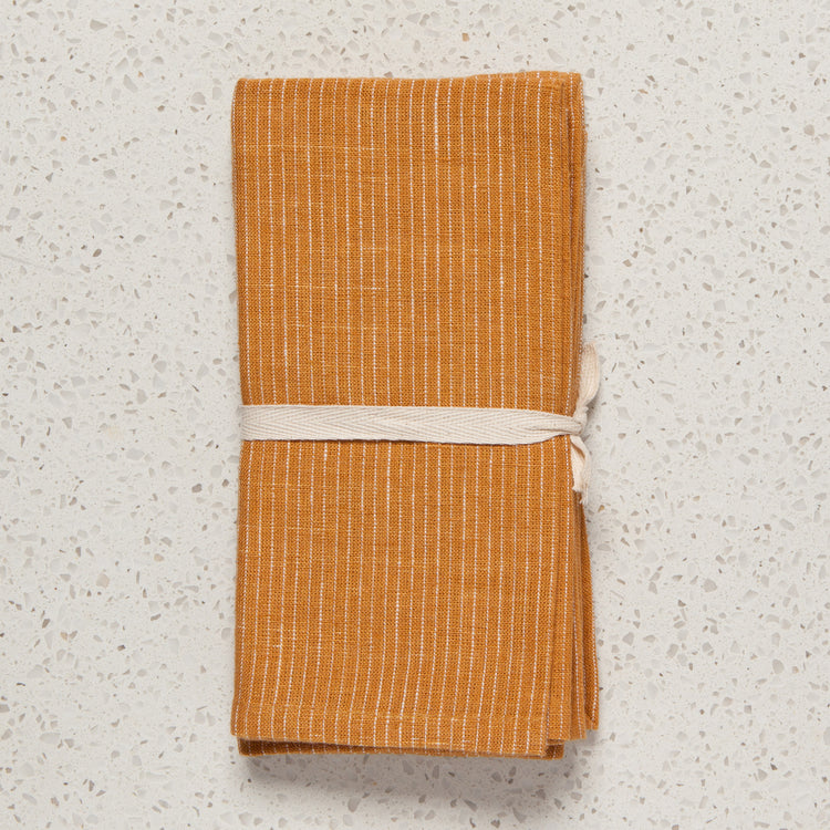 Ochre Pinstripe Linen Napkins Set of 4