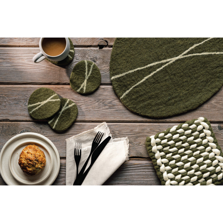 Braid Felt Wool Trivet - Olive Branch