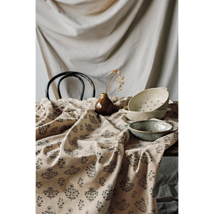Salvia Block Print Tablecloth 60 x 90 inch