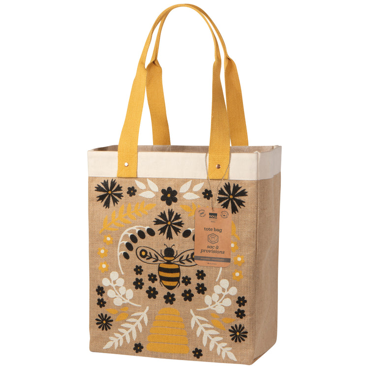 Bee Garden Large Burlap Shopping Bag