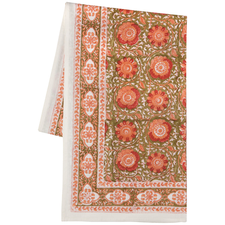 Zinnia Block Print Tablecloth 60 x 90 inch