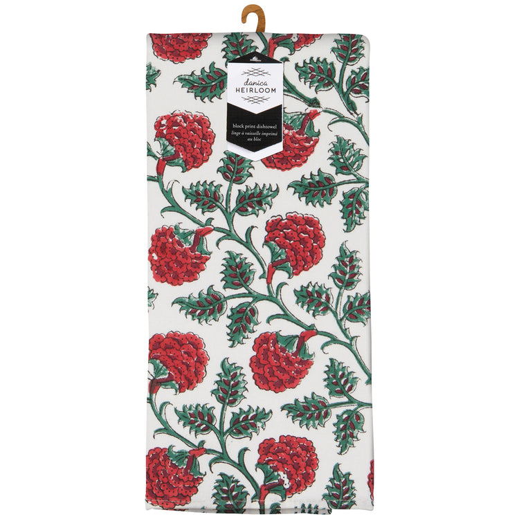 Carnation Block Print Dishtowel