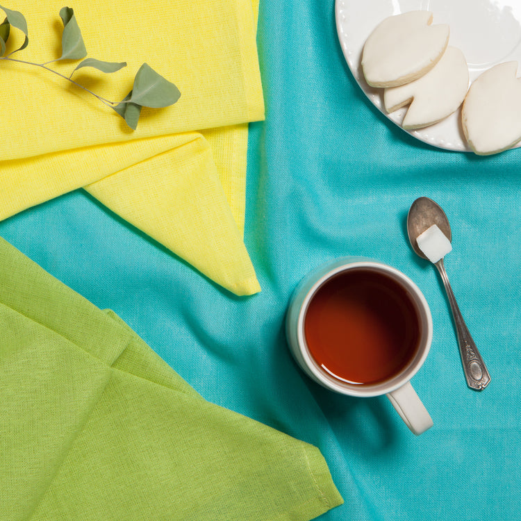 Chartreuse Turquoise Leaf Floursack Dishtowels Set of 3