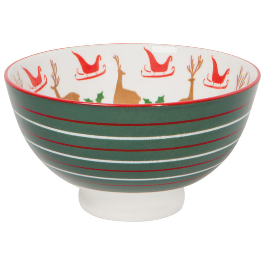 Santa's Reindeer Stamped Christmas Bowl 4 inch