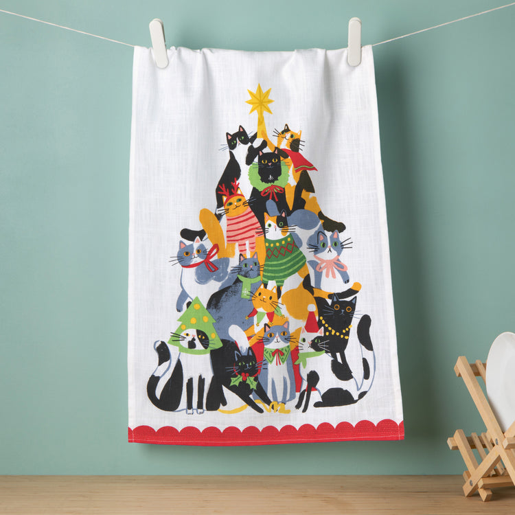 Kitty Carol Christmas Dishtowel
