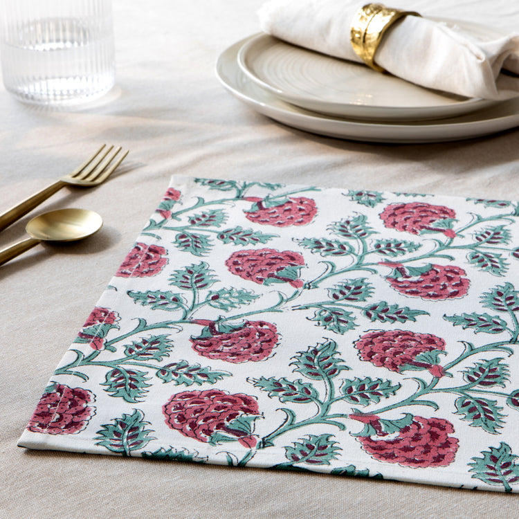 Carnation Block Print Placemats Set of 4