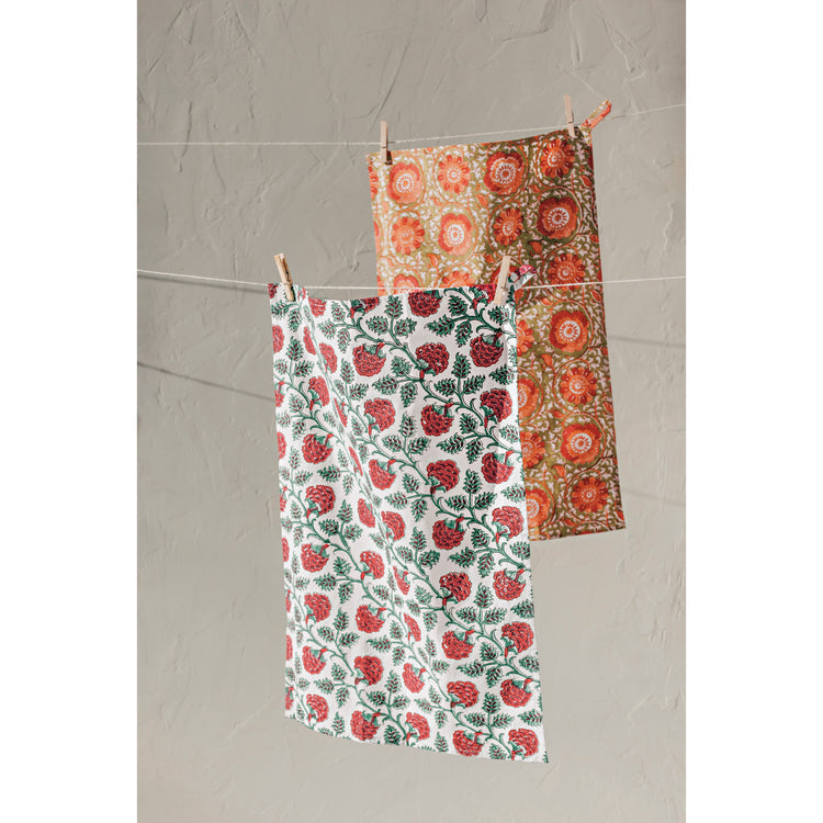 Carnation Block Print Dishtowel