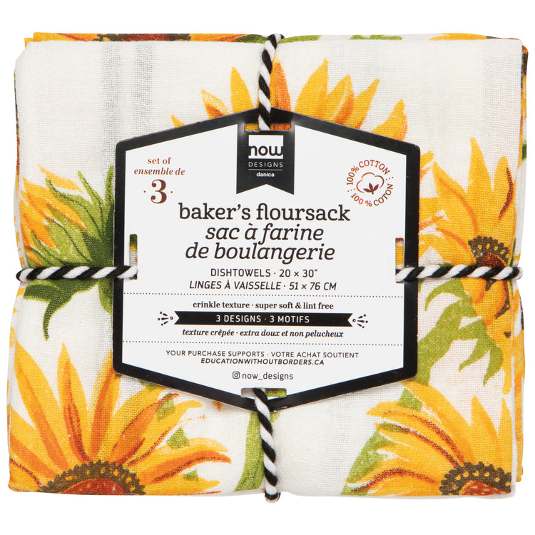 Sunflower Splendor Baker's Floursack Dishtowels Set of 3