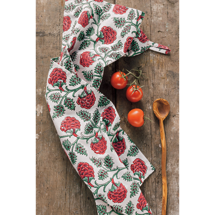 Carnation Block Print Dishtowel