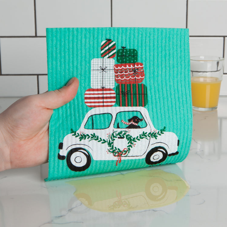 Winter Wheels Dog Swedish Dishcloth