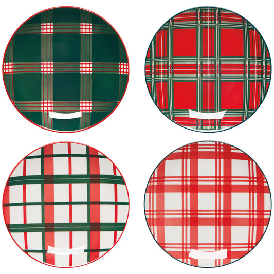 Holiday Plaid Appetizer Christmas Plates Set of 4
