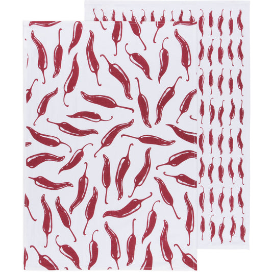 Chili Print Carmine Red Floursack Dishtowels Set of 2