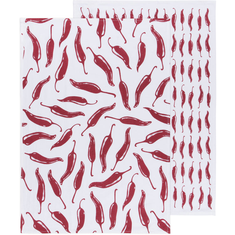 Chili Print Carmine Red Floursack Dishtowels Set of 2