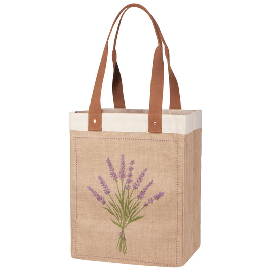 Lavender Large Burlap Shopping Bag