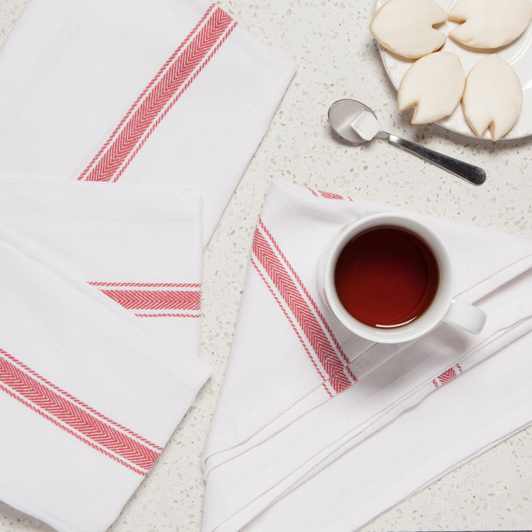 Brooklyn Stripe Poppy Red Dishtowels Set of 4