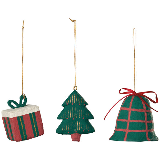 Merry Medley Mache Christmas Tree Ornaments - 3 Assorted Styles