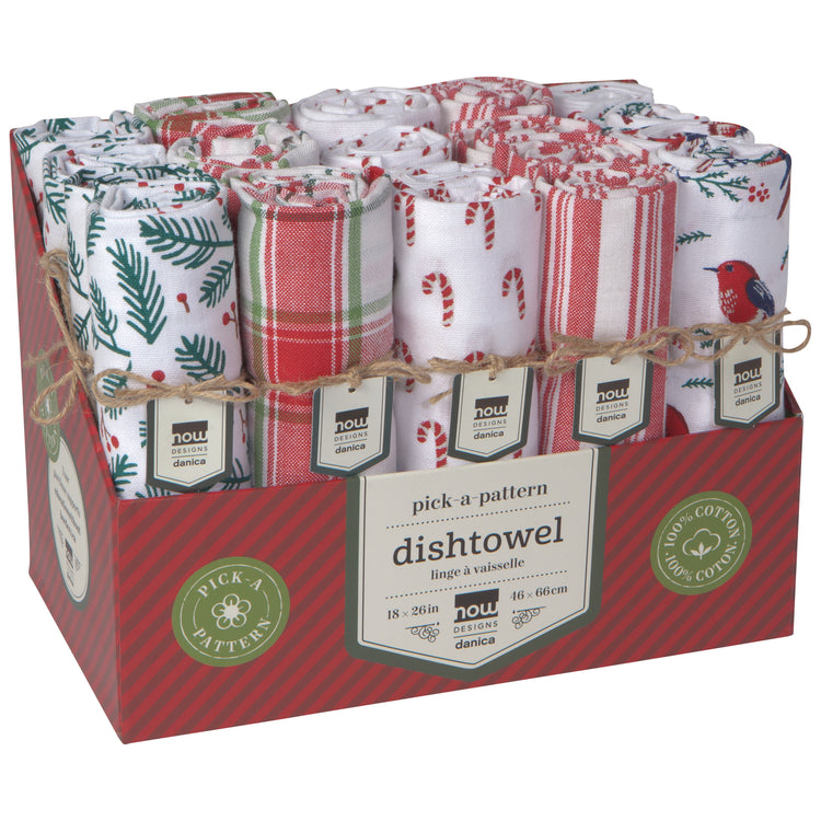 Merry & Bright Christmas Dishtowel Counter Display - 20 Assorted