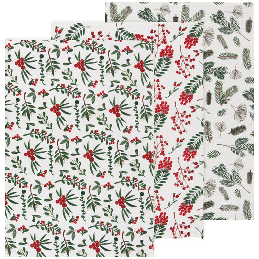 Winterberry Baker's Floursack Christmas Dishtowels Set of 3