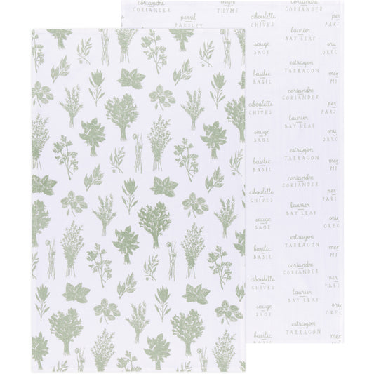 Herbs Print Sage Green Floursack Dishtowels Set of 2